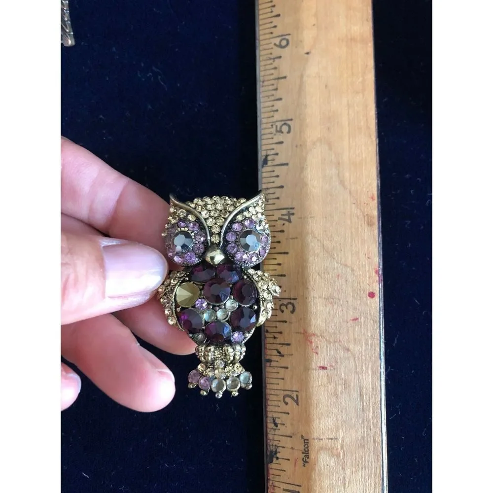 Owl & feather rings bundle gold tone